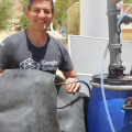This is a picture of teh installed digester at one of the Caravans student lodging at the Arava Institute, filling the inner tube.